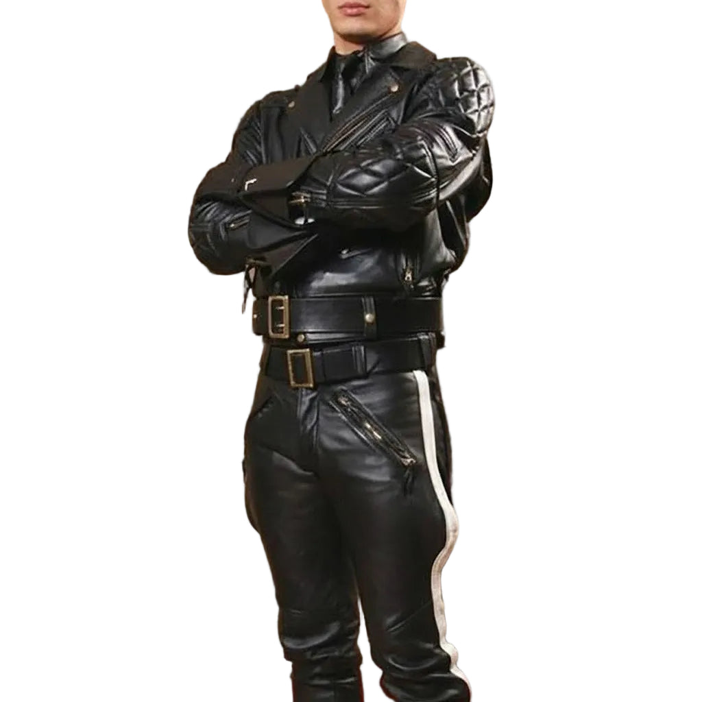 Men's Black Leather Breeches – White Stripe Jodhpurs for Boots