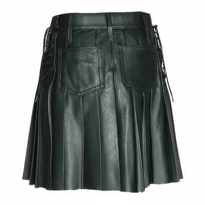 Men’s Black Cowhide Leather Kilt – Adjustable Clubwear Skirt