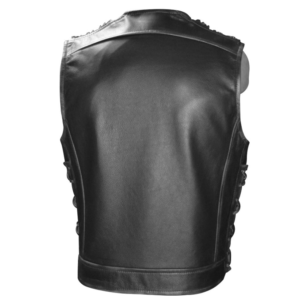 Men’s Black Real Cowhide Leather Motorcycle Biker Vest