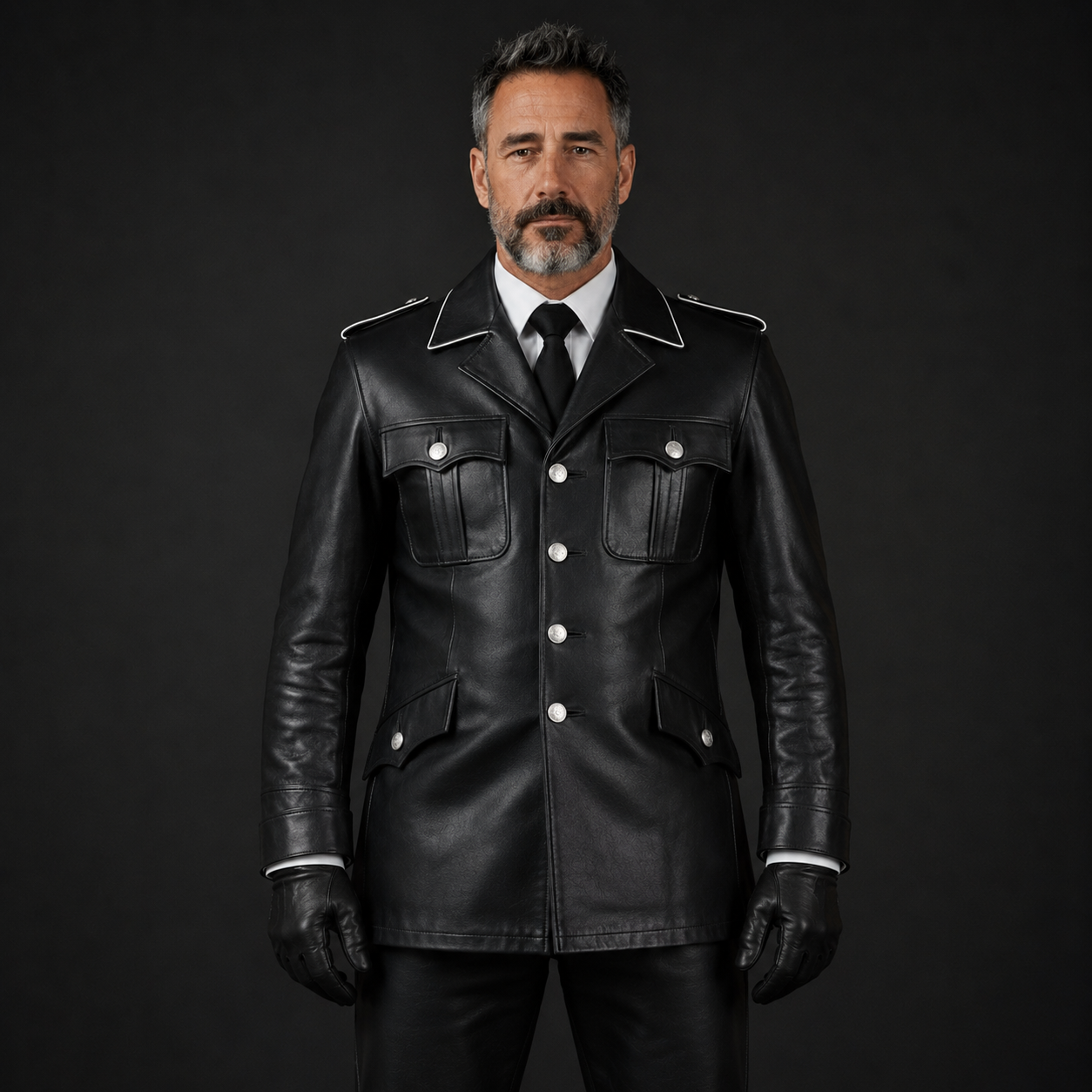 BLUF Leather Shirt Jacket | Cowhide | White Piping | 4 Pockets