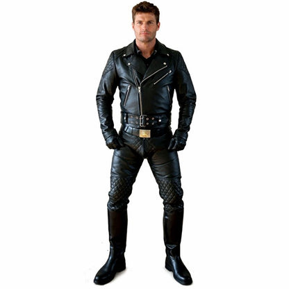 Men’s Quilted Cowhide Leather Biker Jacket & Pants Set – BLUF Outfit