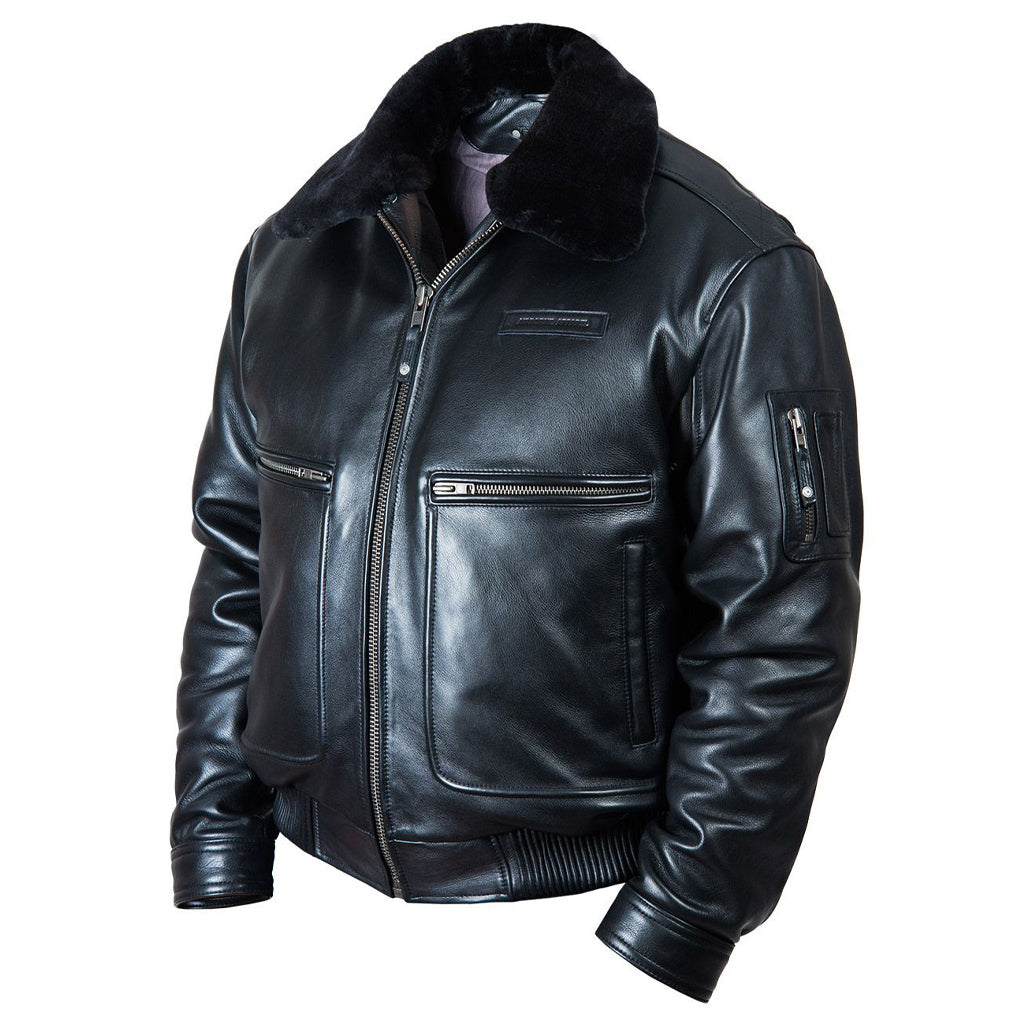 Men's Real Leather Flying Jacket Pilot / Aviator / Bomber + Detachable Fur Collar