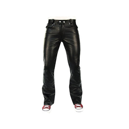 Men's Cowhide Leather Bootcut Biker Pants with 5 Pockets