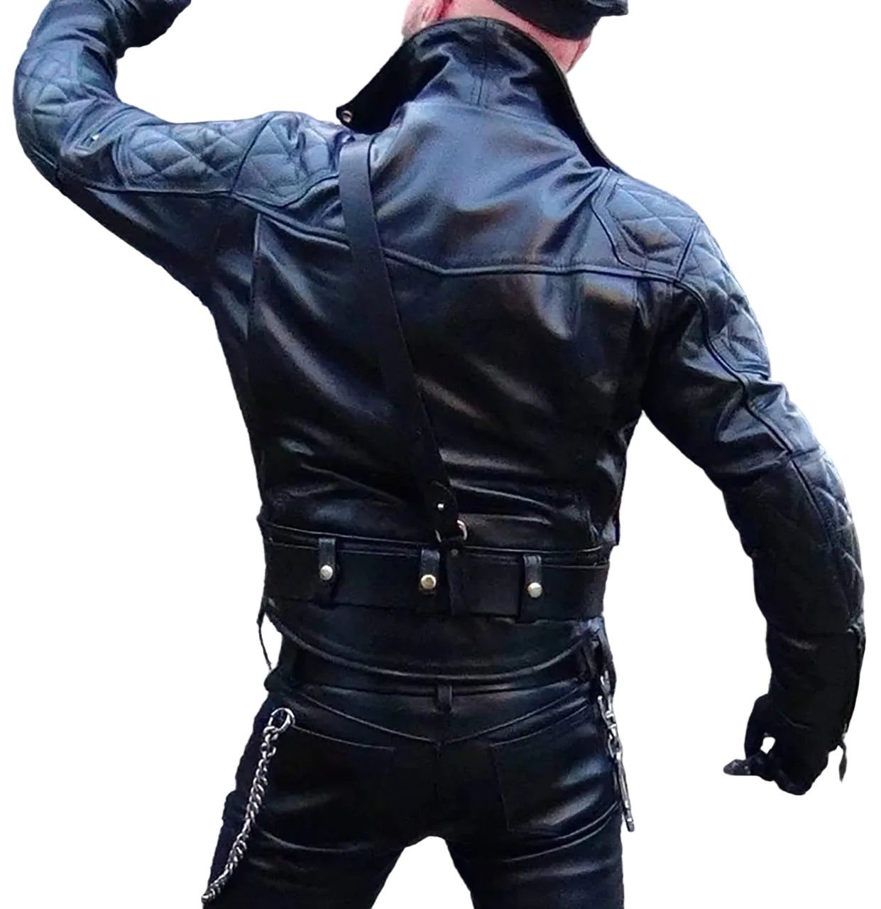Men’s Brando Leather Biker Jacket with Quilted Panels & Side Laces