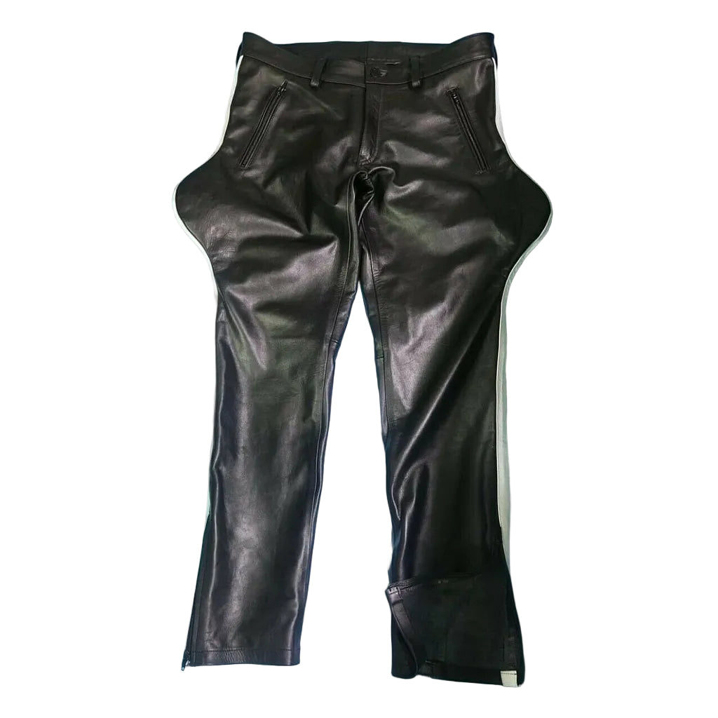 Men's Black Leather Breeches – White Stripe Jodhpurs for Boots