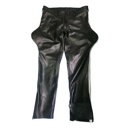 Men's Black Leather Breeches – White Stripe Jodhpurs for Boots