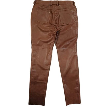Men’s Vintage Brown Cowhide Leather Pants – 5 Pocket Classic 501 Style