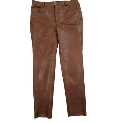 Men’s Vintage Brown Cowhide Leather Pants – 5 Pocket Classic 501 Style