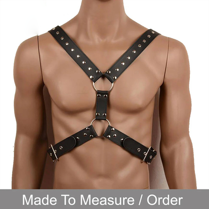 Men’s Leather Buckled Chest Harness – Y-Front Multi-Strap Design