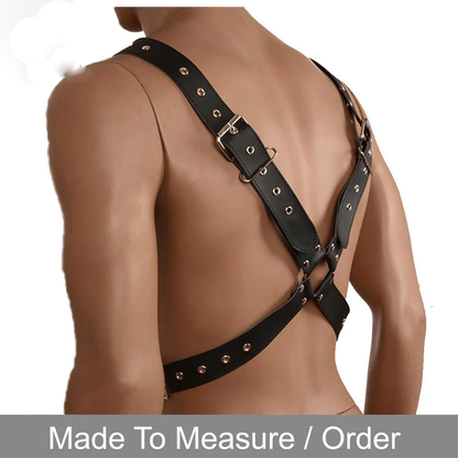 Men’s Leather Buckled Chest Harness – Y-Front Multi-Strap Design