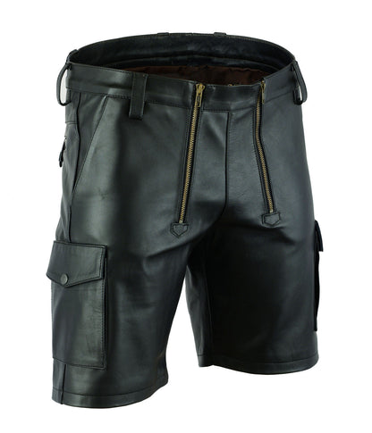 Men’s Leather Carpenter Cargo Shorts – Chastity Style
