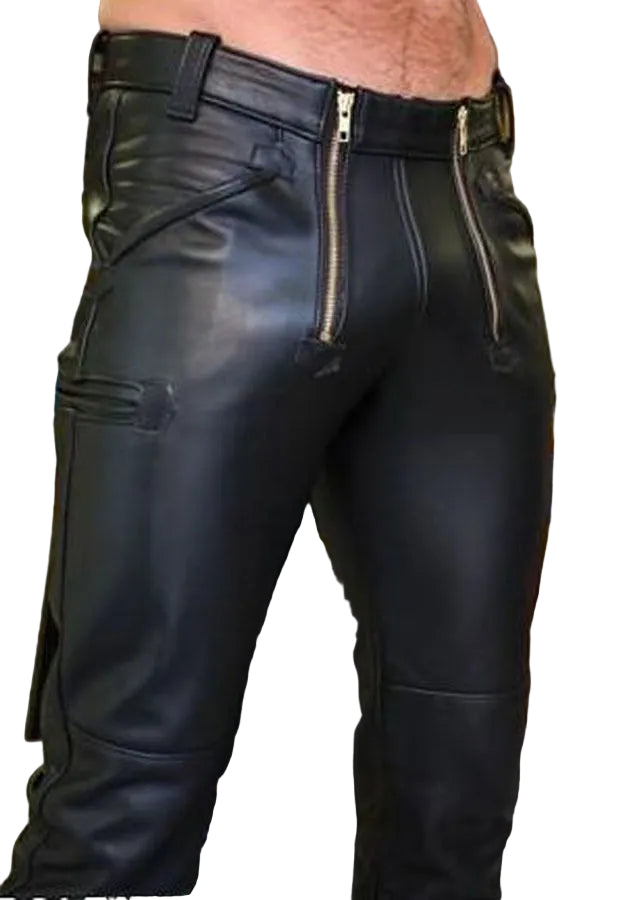 Men’s Real Cowhide Leather Carpenter Pants – Durable Full-Grain Workwear