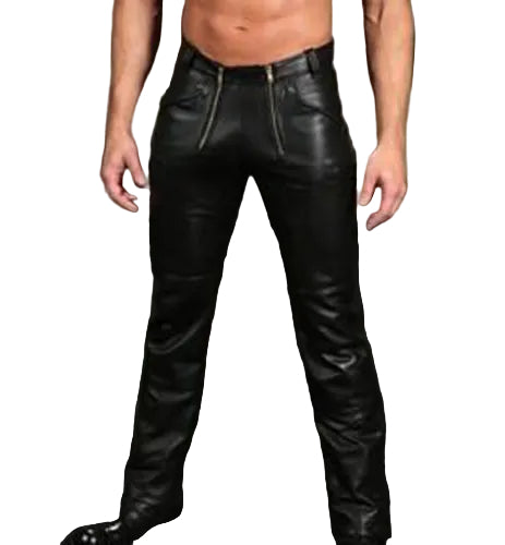 Men’s Real Cowhide Leather Carpenter Pants – Durable Full-Grain Workwear