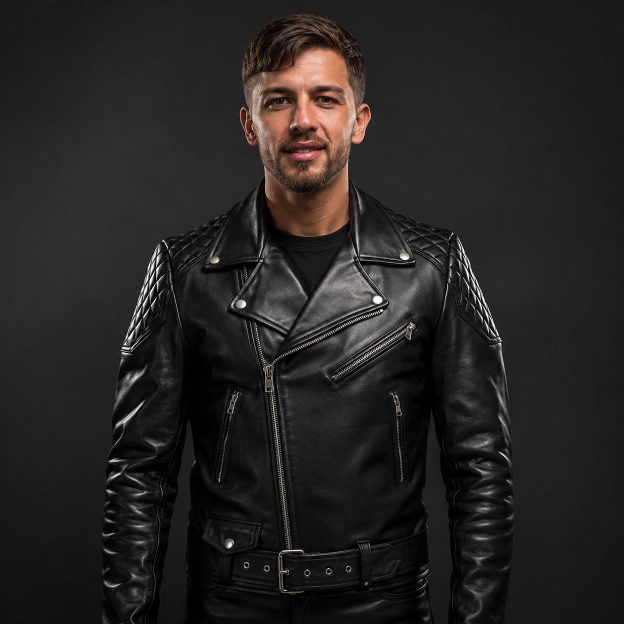 Chaqueta de motociclista de cuero vacuno de grano natural para hombre – Chaqueta acolchada estilo Brando para motocicleta