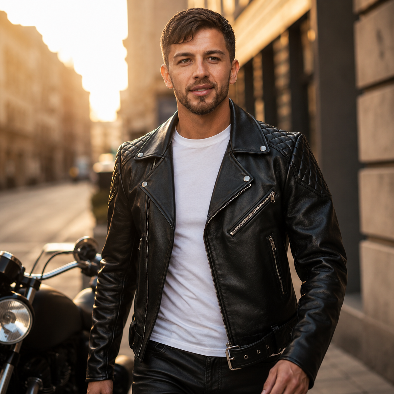 Chaqueta de motociclista de cuero vacuno de grano natural para hombre – Chaqueta acolchada estilo Brando para motocicleta