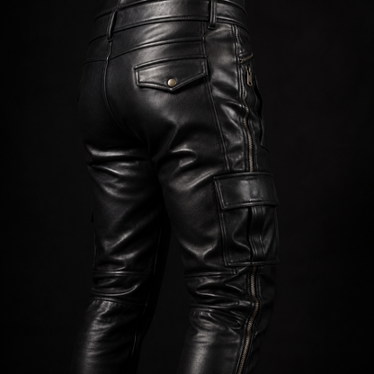Men’s Real Cowhide Leather Carpenter Pants – Durable Full-Grain Workwear