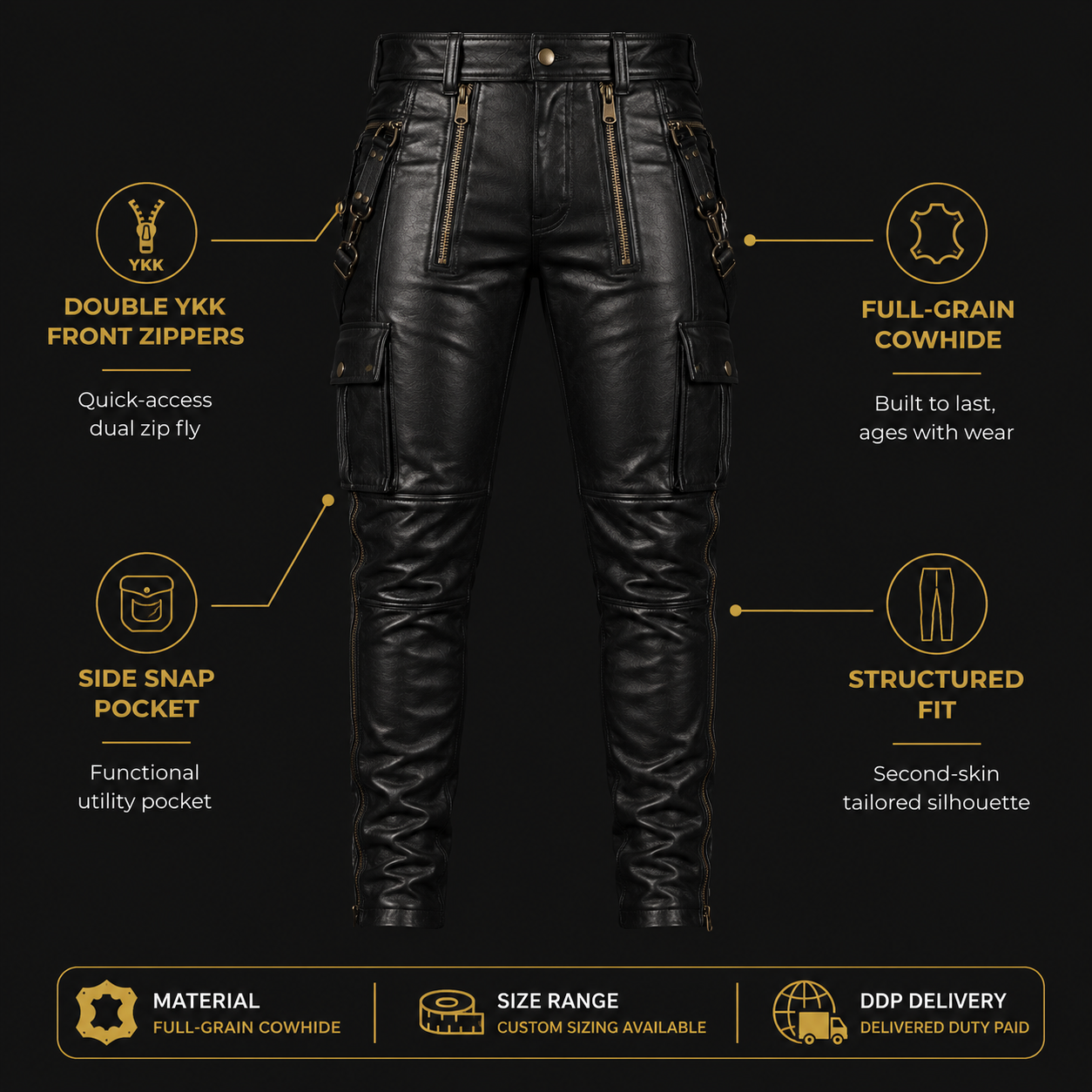 Men’s Real Cowhide Leather Carpenter Pants – Durable Full-Grain Workwear