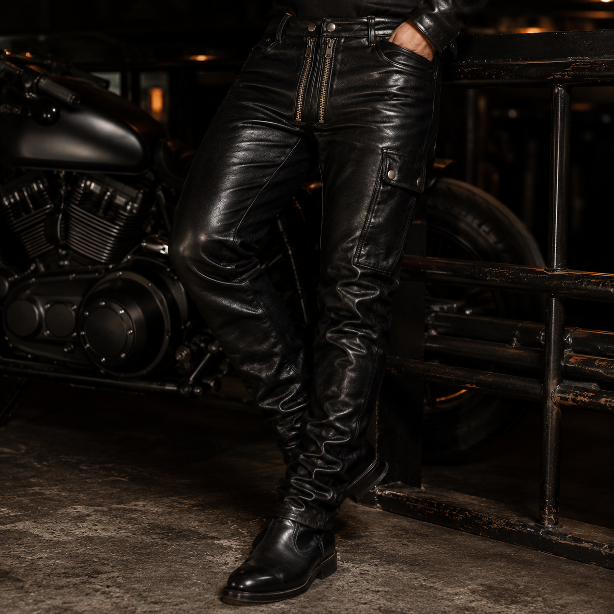 Men’s Real Cowhide Leather Carpenter Pants – Durable Full-Grain Workwear