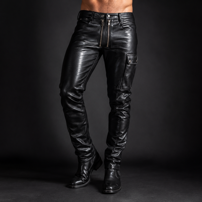 Men’s Real Cowhide Leather Carpenter Pants – Durable Full-Grain Workwear
