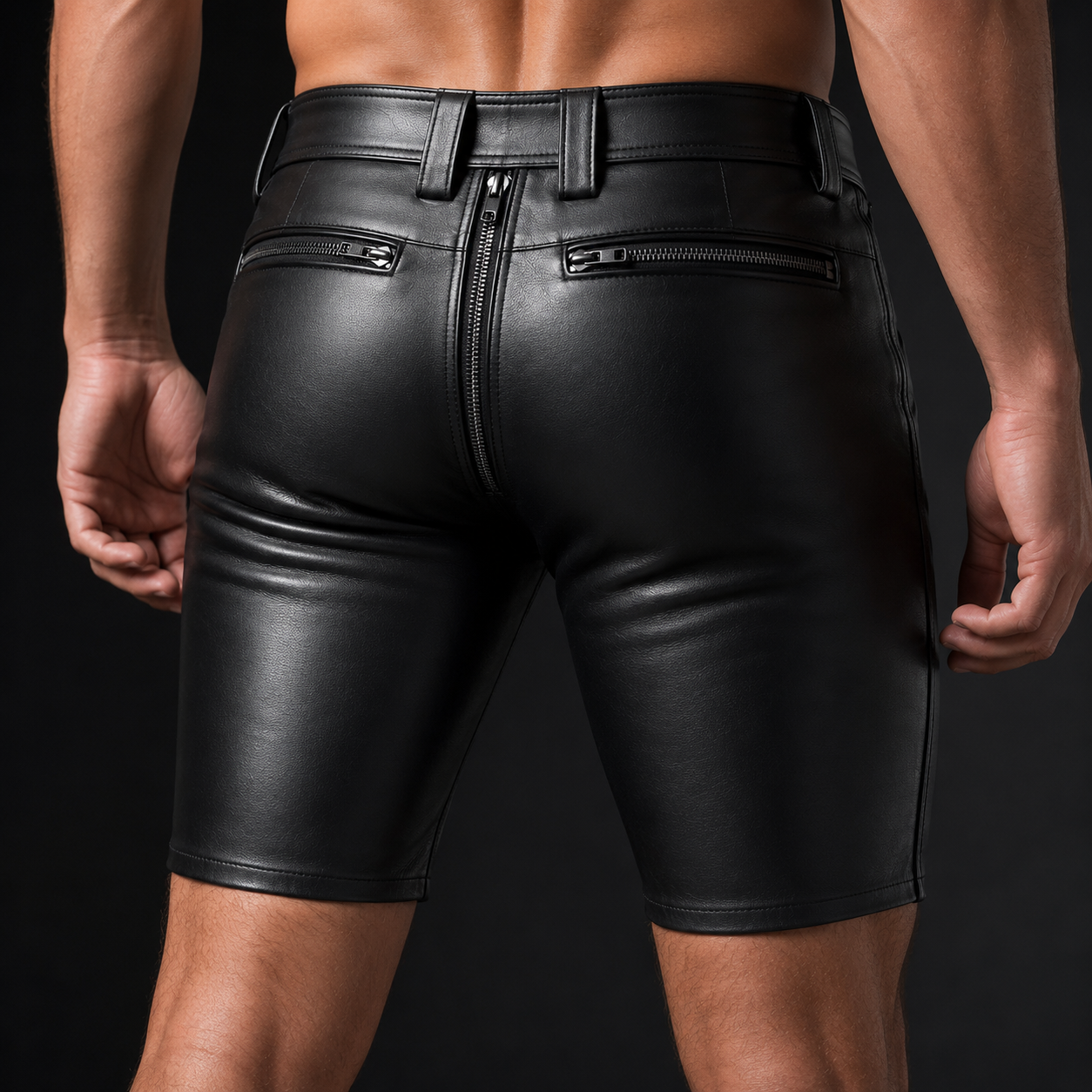 Men’s Black Cowhide Leather Club Shorts with Optional Back Zip