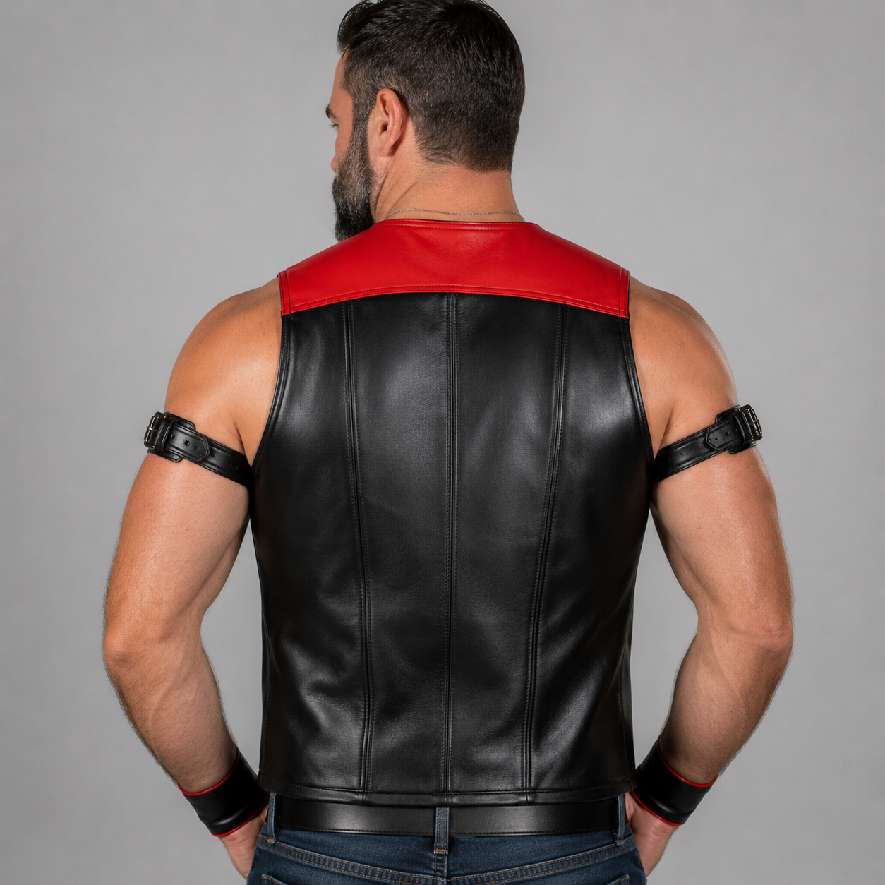 Men’s Cowhide Leather Bartender Vest with Contrast Panels