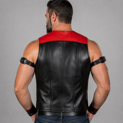 Men’s Cowhide Leather Bartender Vest with Contrast Panels