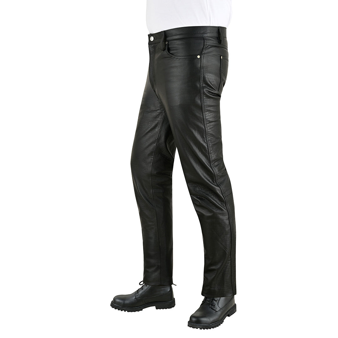 Men's Crocodile Print Cowhide Leather Biker Pants – 5 Pocket Style