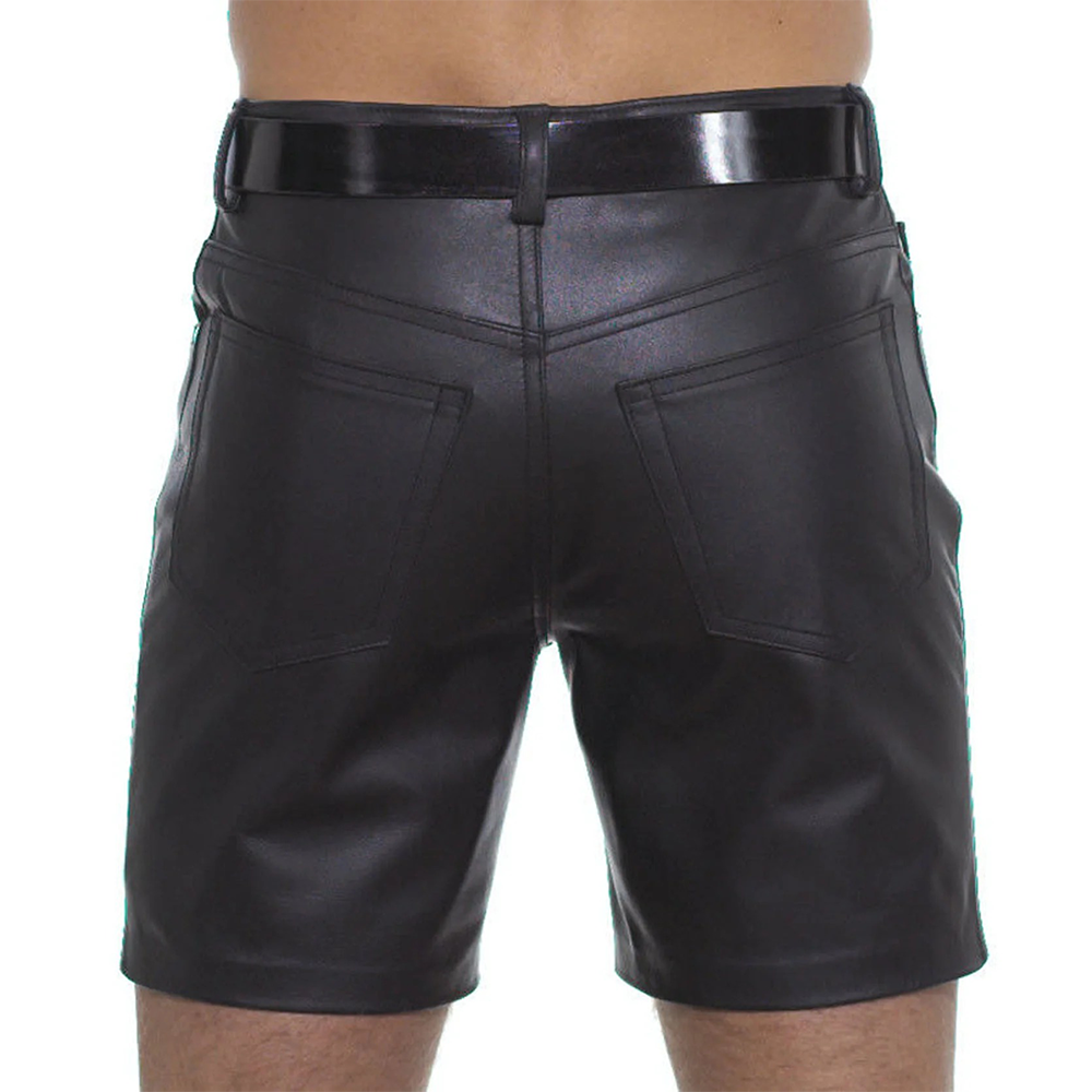 Men’s Real Cowhide Leather Slim Fit Shorts with 5 Pockets
