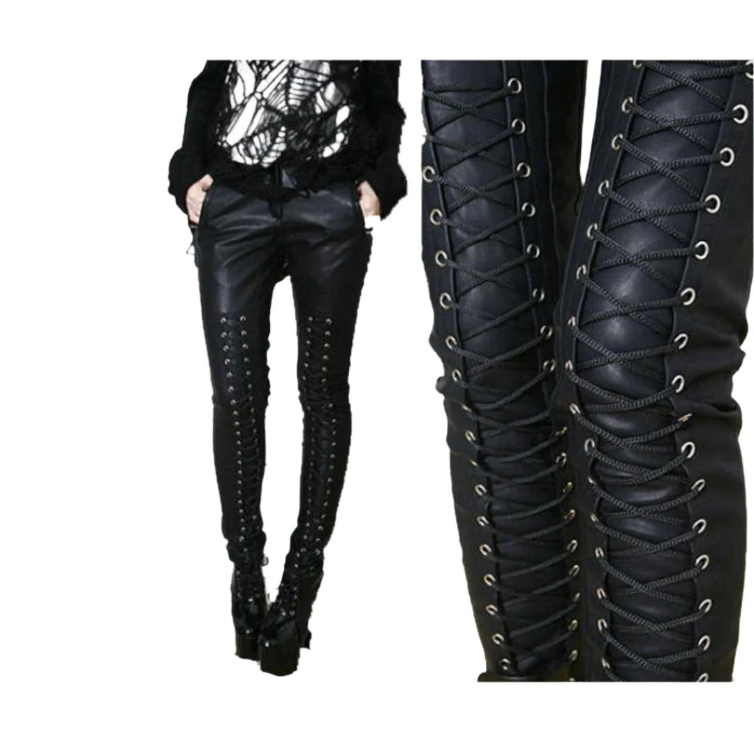 Women's Lace-Up Lambskin Leather Slim Fit Pants – Made to Order