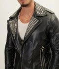REAL COWHIDE LEATHER SILVER STUDDED BIKERS JACKET