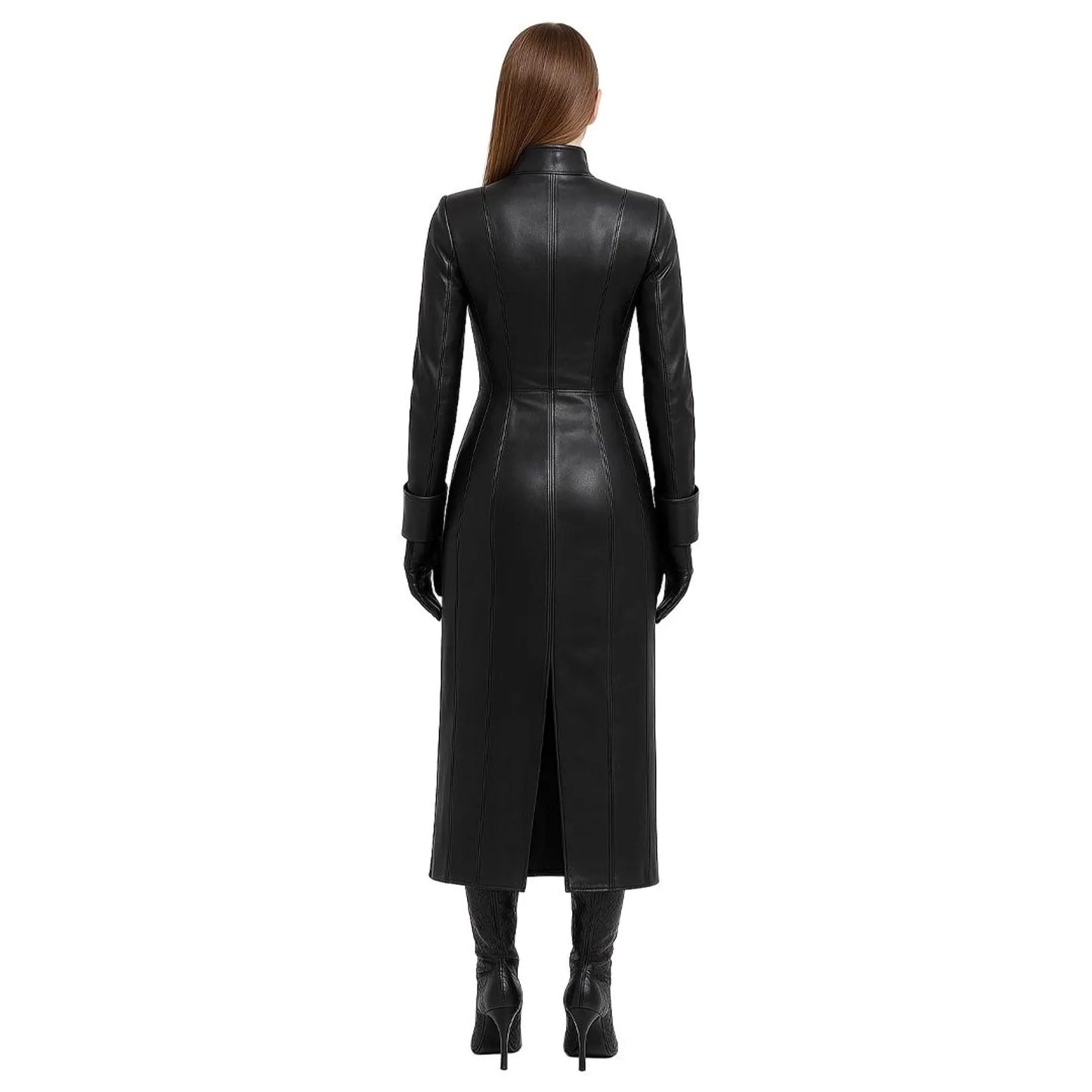 Women’s Leather Trench Coat – Long Duster with Corset Back Laces