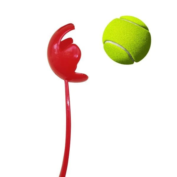 Shop Basix Tennis red plastic ball launcher with bright yellow-green tennis ball for training or play