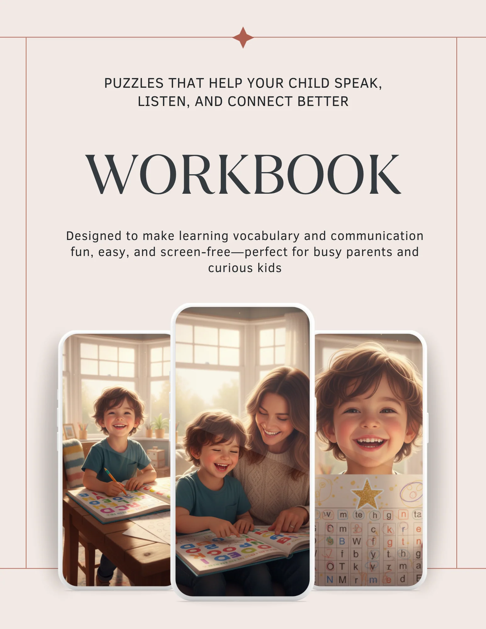 Children’s vocabulary workbook cover – ShopBasix puzzles for speaking, listening, and connecting