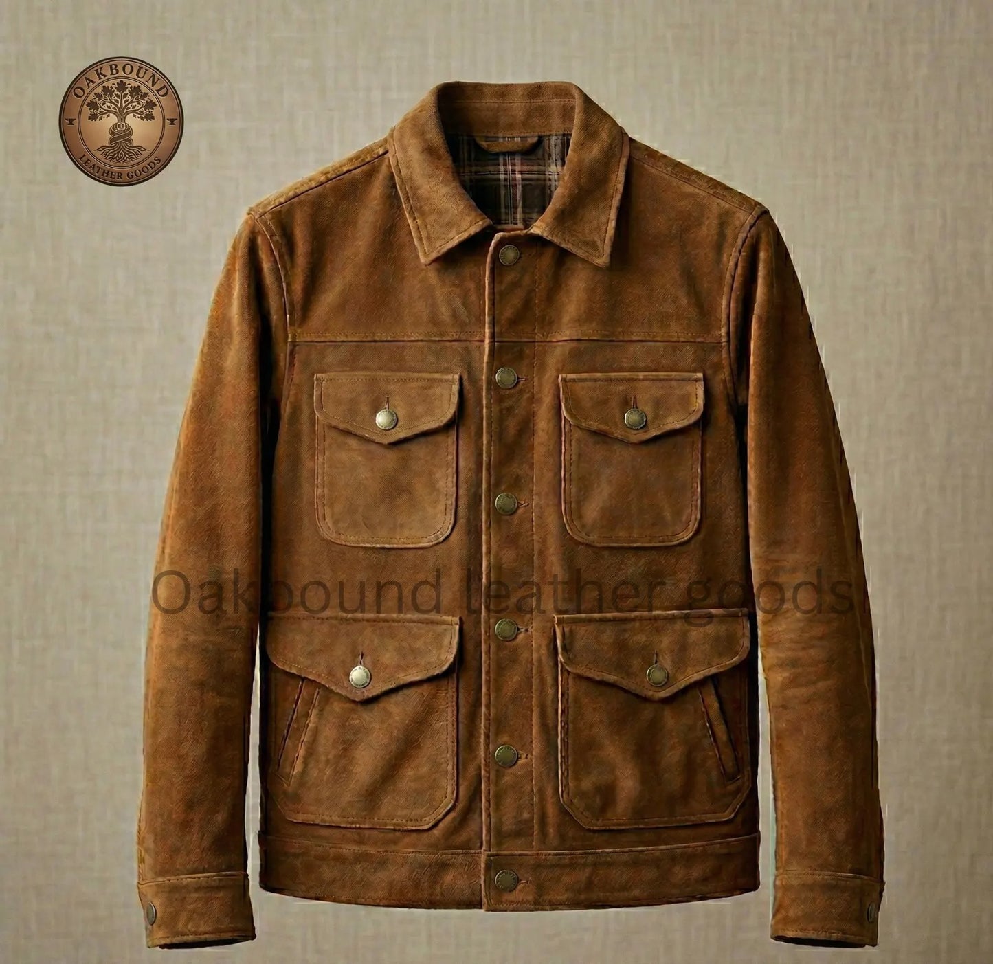 Mens Leather Jacket Vintage Suede Trucker Jacket Brown 4 Pocket Coat Genuine Leather Jacket Retro Western Style Gift for Him