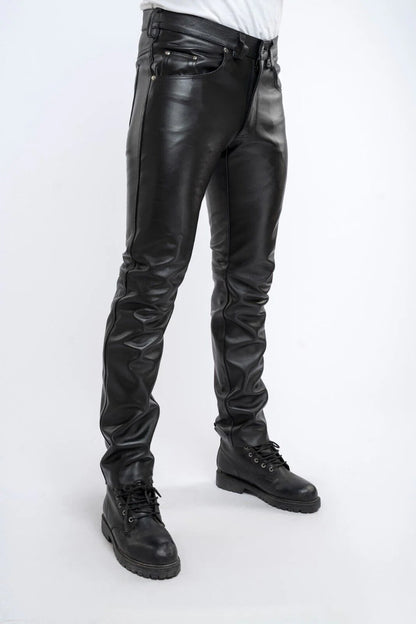 Men’s Cow Leather 501 Slim Fit Biker Pants – 5 Pocket Style
