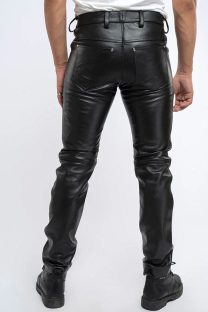 Men’s Cow Leather 501 Slim Fit Biker Pants – 5 Pocket Style
