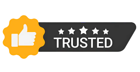 Trusted badge with five stars and thumbs-up – ShopBasix reliability symbol"