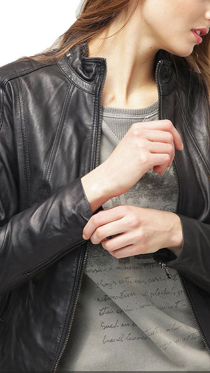 Women’s Quilted Lamb Leather Jacket – Genuine Biker Style with YKK Zippers