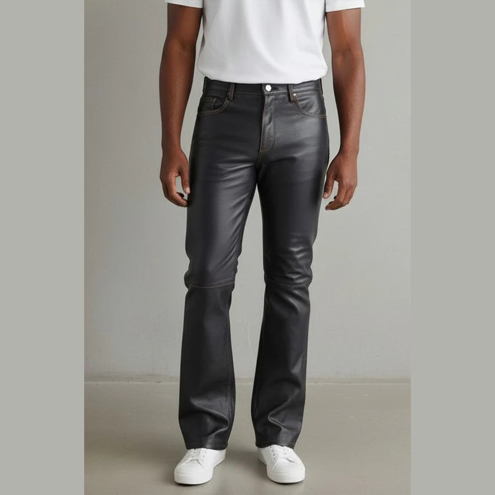 Men’s Genuine Cow Leather Slim-Fit Biker Pants – 5 Pocket Style
