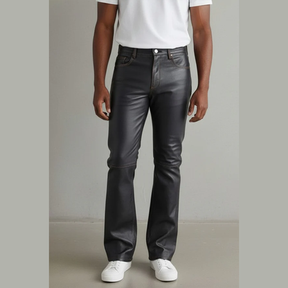 Men’s Genuine Cow Leather Slim-Fit Biker Pants – 5 Pocket Style