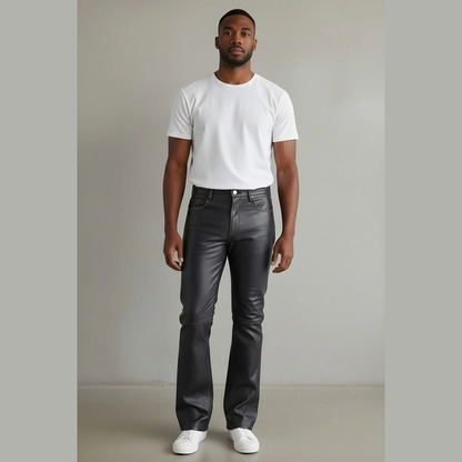 Men’s Genuine Cow Leather Slim-Fit Biker Pants – 5 Pocket Style