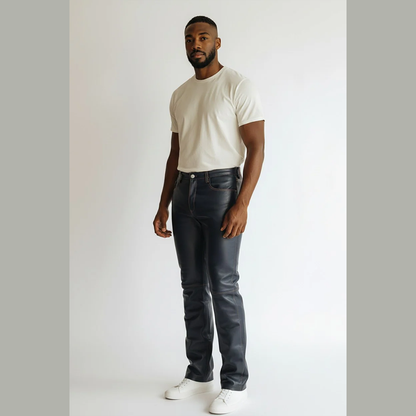 Men’s Genuine Cow Leather Slim-Fit Biker Pants – 5 Pocket Style