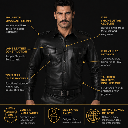 Men’s Lamb Leather BLUF Police Shirt – Long Sleeve