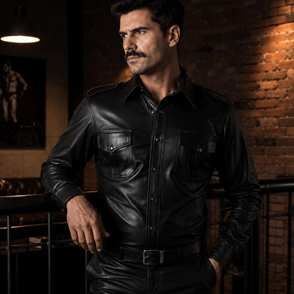 Men’s Lamb Leather BLUF Police Shirt – Long Sleeve