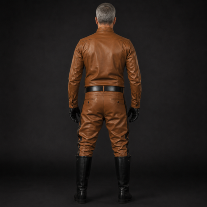 Men’s Leather Jodhpur Breeches & Police Shirt with Side Stripes