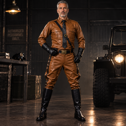 Men’s Leather Jodhpur Breeches & Police Shirt with Side Stripes