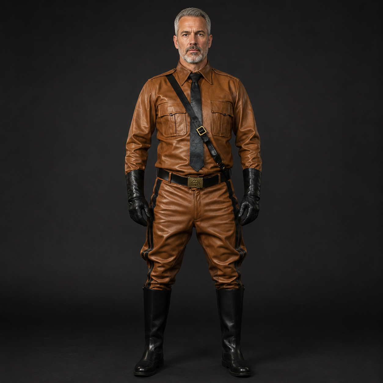 Men’s Leather Jodhpur Breeches & Police Shirt with Side Stripes