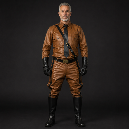 Men’s Leather Jodhpur Breeches & Police Shirt with Side Stripes