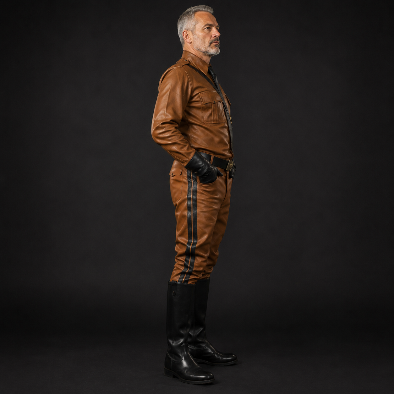 Men’s Leather Jodhpur Breeches & Police Shirt with Side Stripes