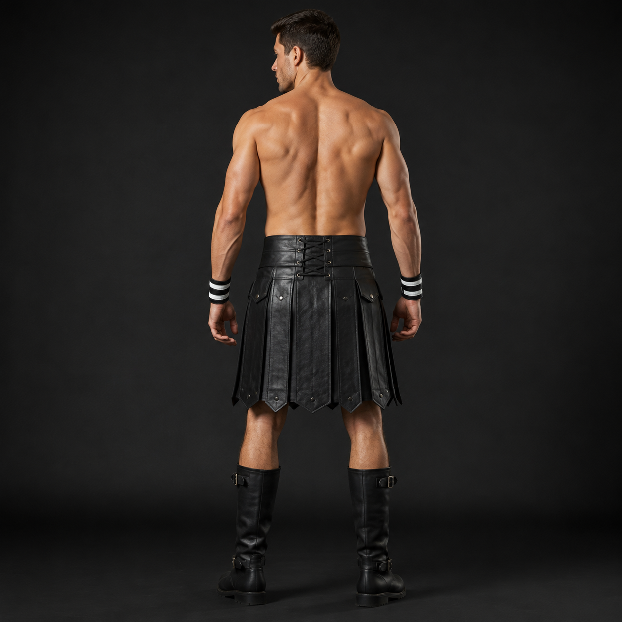 Men’s Real Leather Gladiator Kilt – Clubwear Kilt with Free Wrist Bands